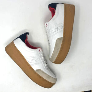 Zara Beige & Ecru Leather‎ Flatform Sneakers Size 39 / US 8